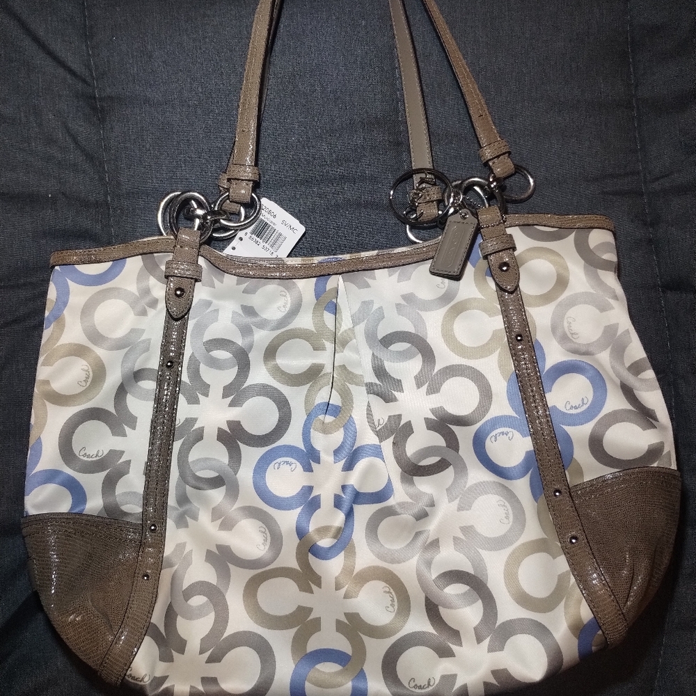 Coach Signature Tote Bag - Cream, Brown, and Blue
